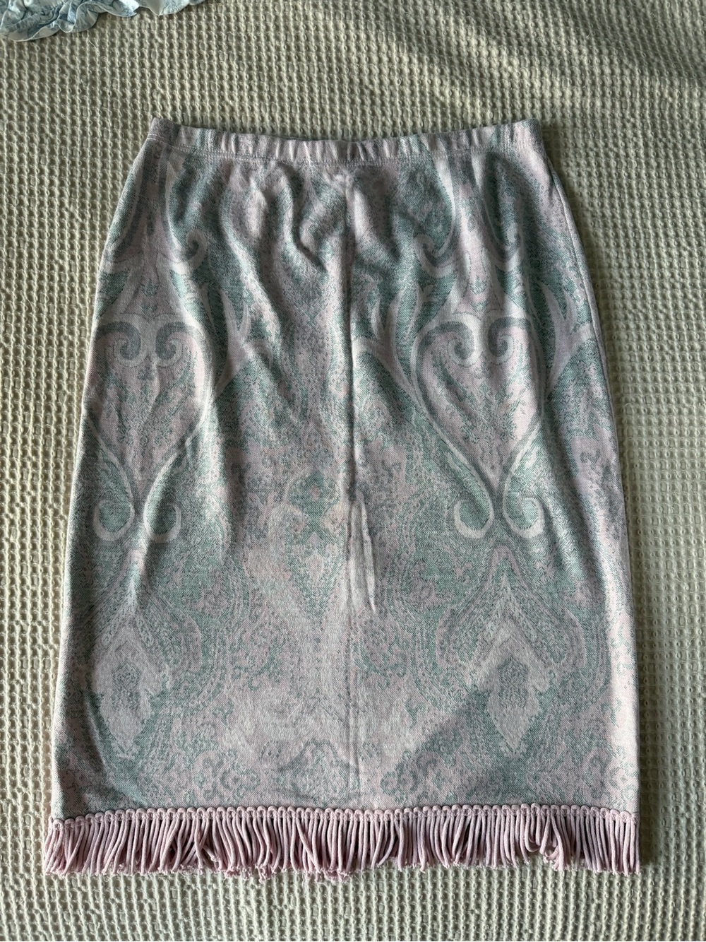 Nina Leonard Pink and gray Paisley Fringe Skirt